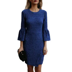 3/4 Trumpet Sleeves Scoop Short Loose Dress