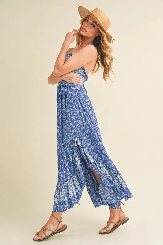 AEMI & Co. Floral Backless Boho Deeane Dress with Flare Skirt