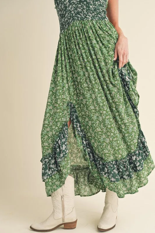 AEMI & Co. Floral Backless Boho Deeane Dress with Flare Skirt