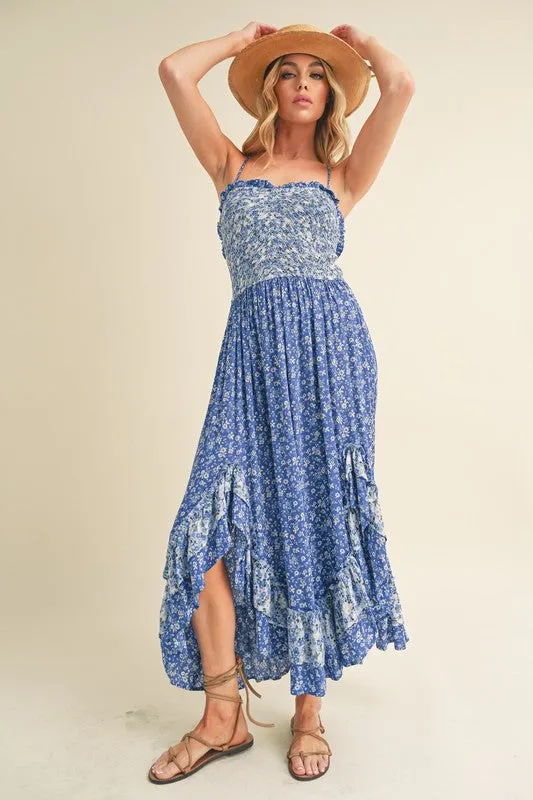 AEMI & Co. Floral Backless Boho Deeane Dress with Flare Skirt