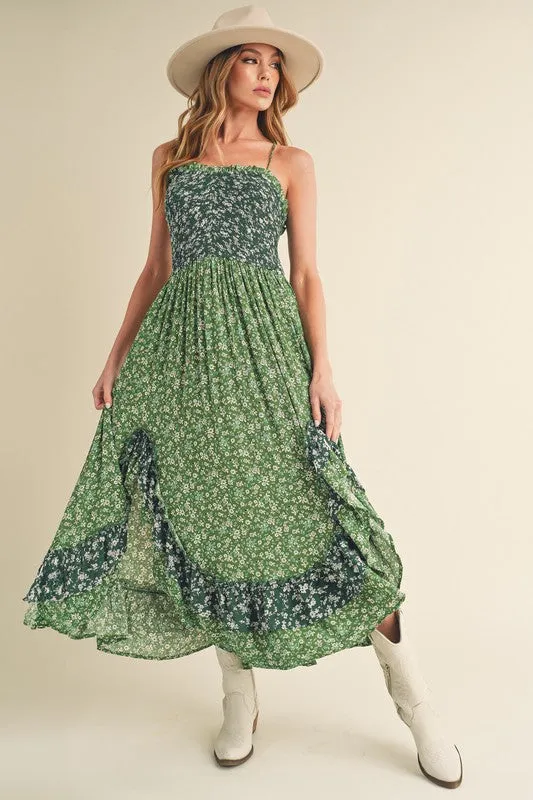 AEMI & Co. Floral Backless Boho Deeane Dress with Flare Skirt