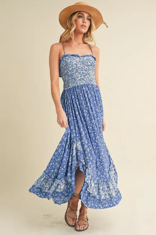 AEMI & Co. Floral Backless Boho Deeane Dress with Flare Skirt