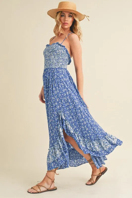 AEMI & Co. Floral Backless Boho Deeane Dress with Flare Skirt