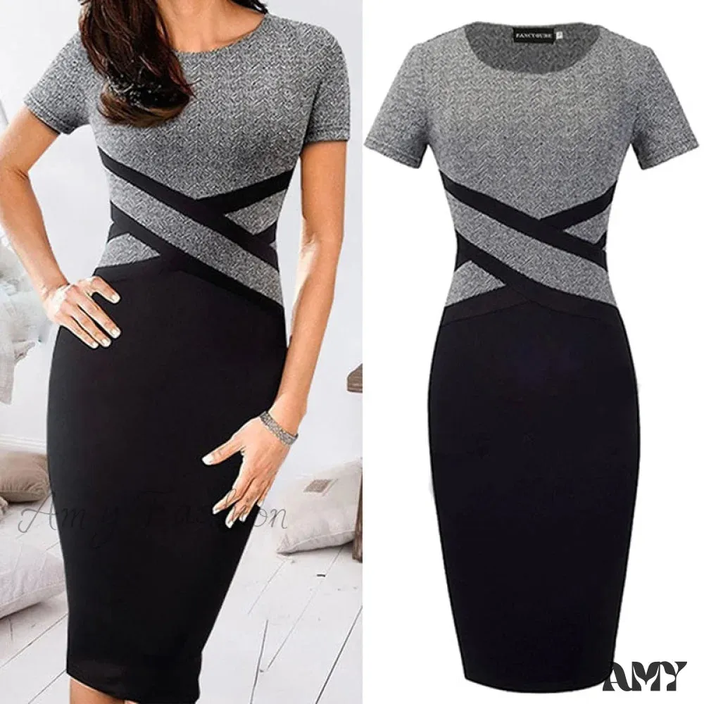 Amy Fashion - Sexy Slim Party Short Sleeve O-neck Midi Dress