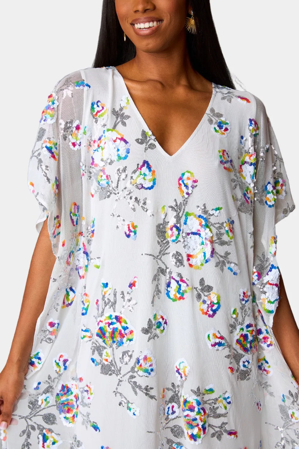 Atlas Sequin Caftan Maxi Dress - White Sangria