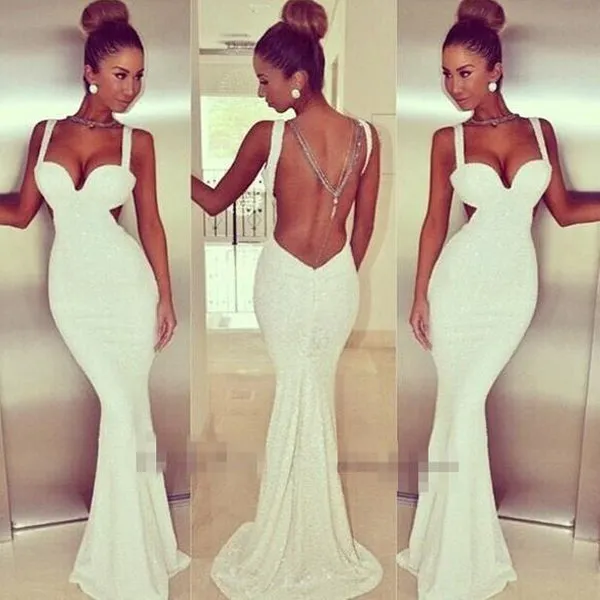 Backless Strap Open Back Mermaid Long Sheath Dress