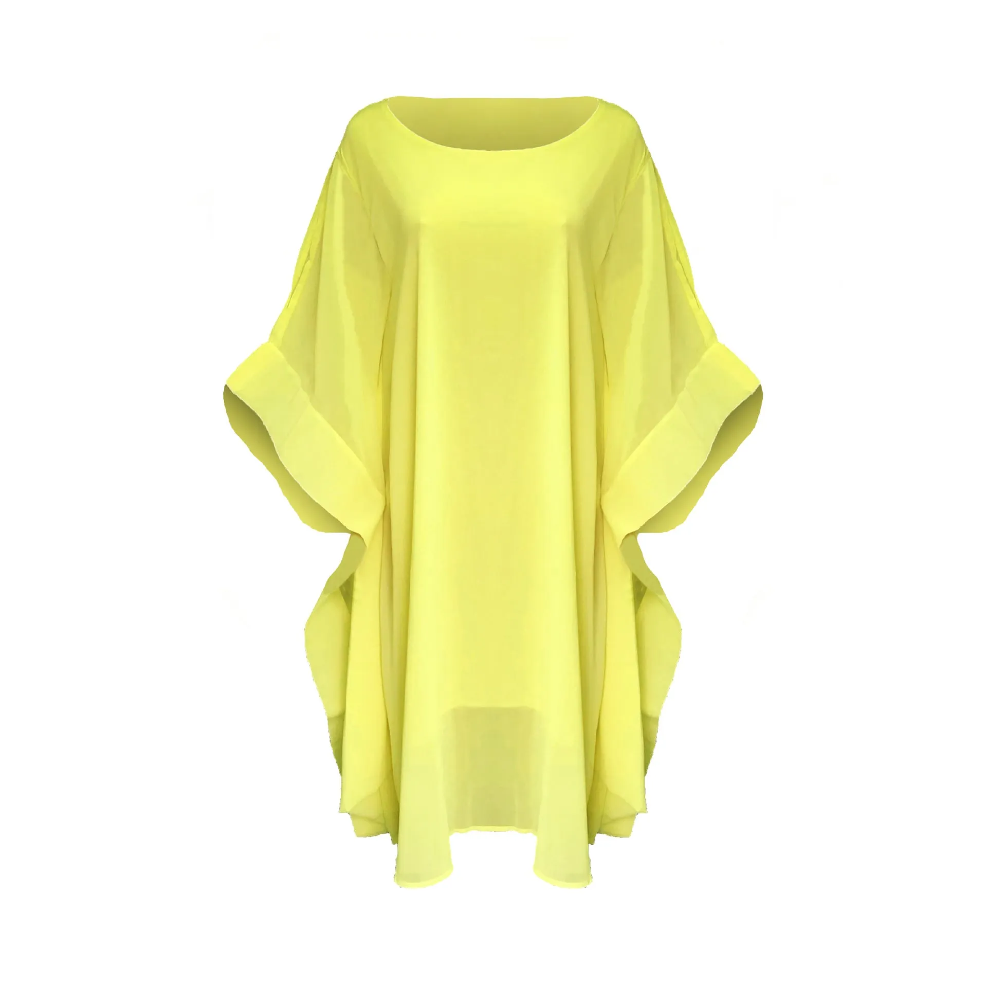 Bare Shoulder Solid Color Butterfly Sleeves Women Loose Knee-length Chiffon Dress