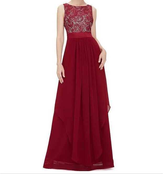 Beautiful Chiffon Stitching Lace Sleeveless Party Long Dress