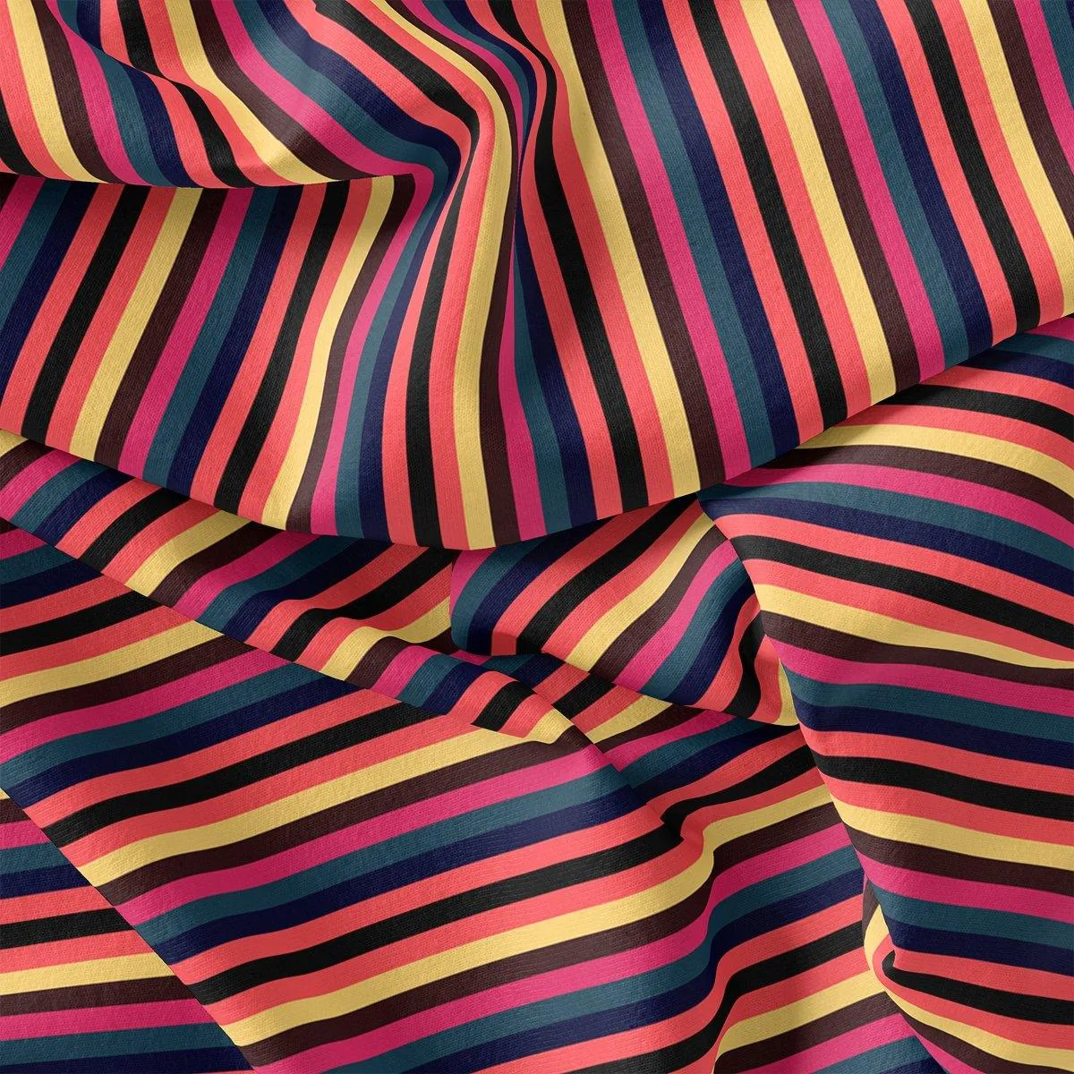 Bengal Stripes Multicolour Strips Digital Printed Fabric - Pure Chiffon