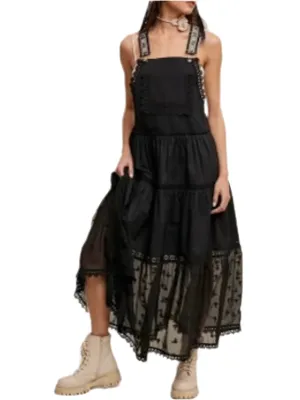 Black wavy crochet edge light maxi dress