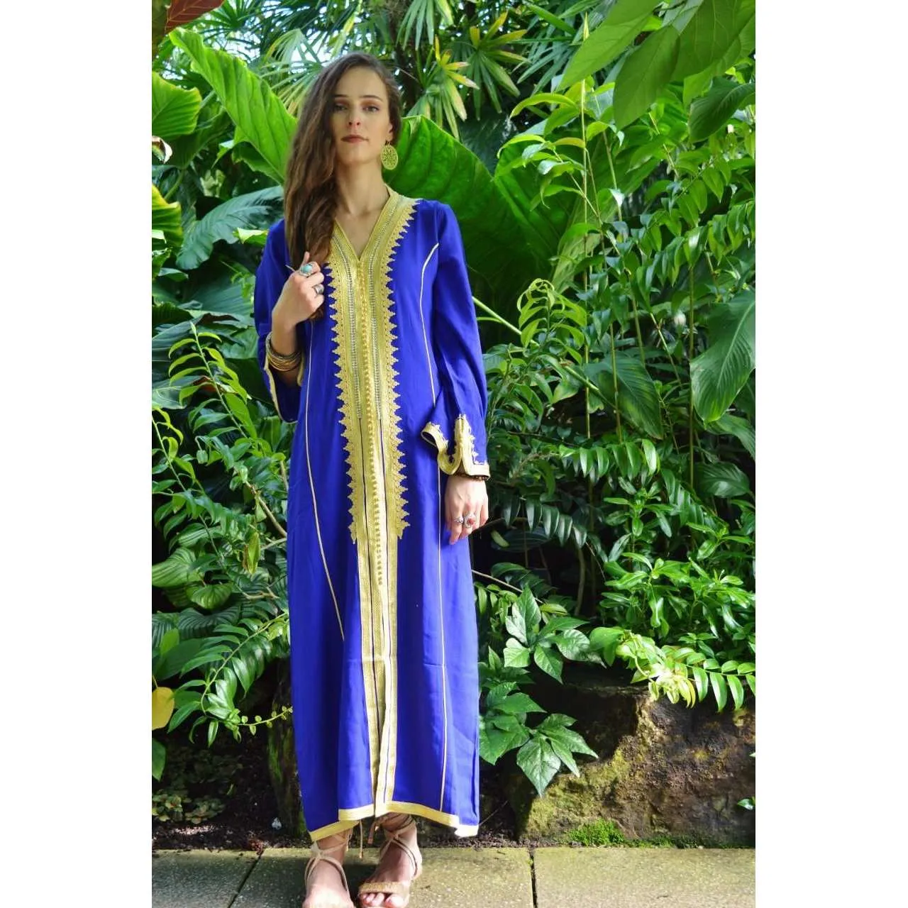 Blue Gold Kaftan Maxi Dress- Naima Style