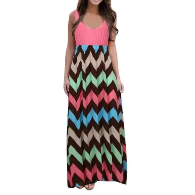 Bohemian Style Casual Ladies' Striped Long Dress For Beach Summer