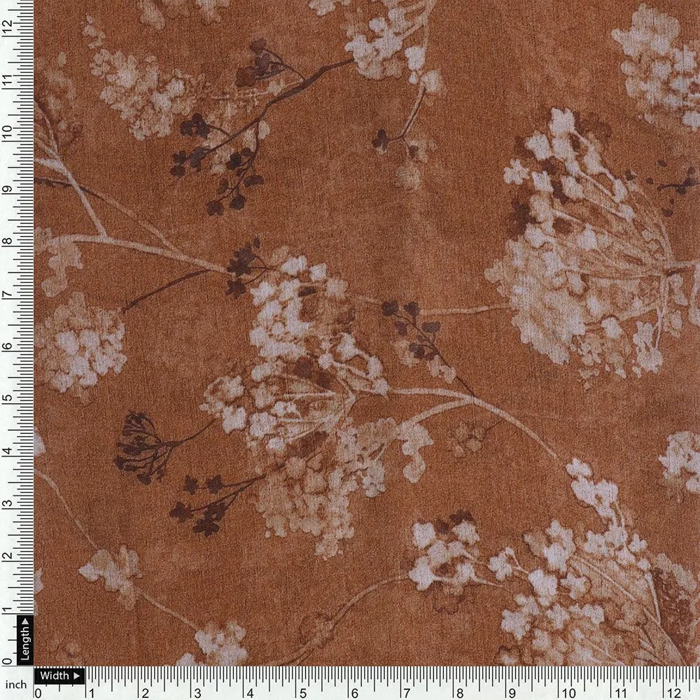 Brown Brush Painted Flower Digital Printed Fabric