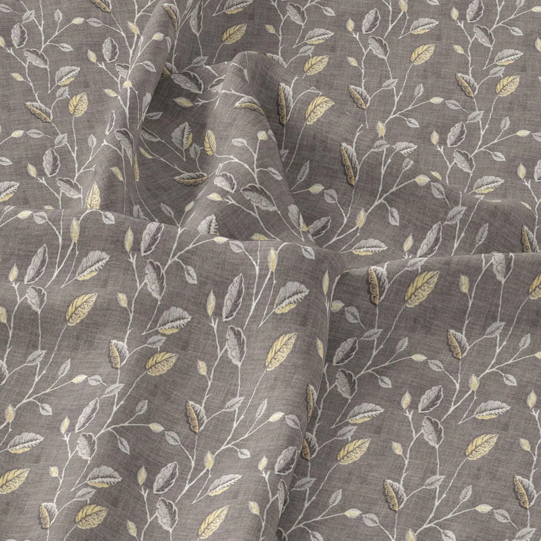 Brown Leaves With Stalk Digital Printed Fabric - Pure Georgette