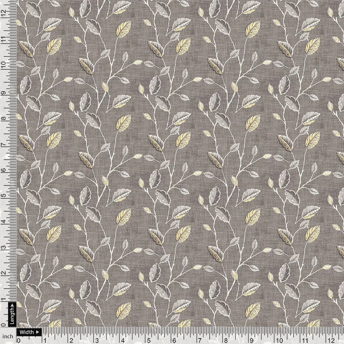 Brown Leaves With Stalk Digital Printed Fabric - Pure Georgette