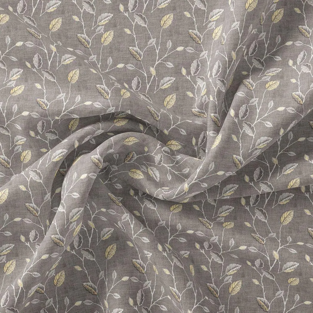 Brown Leaves With Stalk Digital Printed Fabric - Pure Georgette