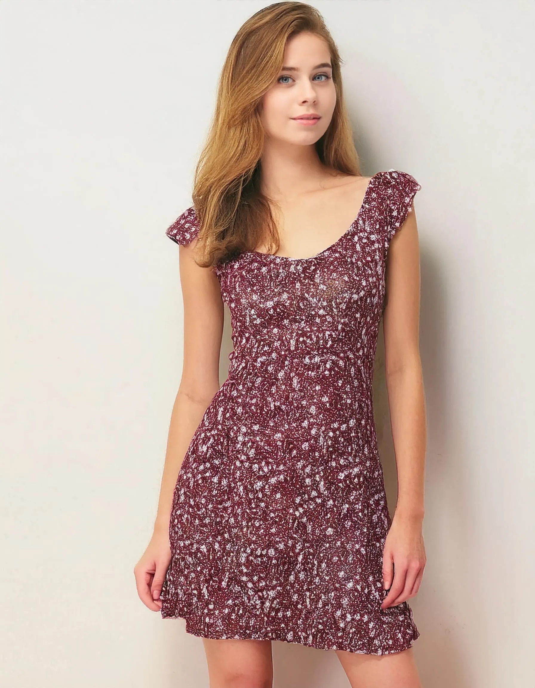 Burgundy Floral A-Line Dress