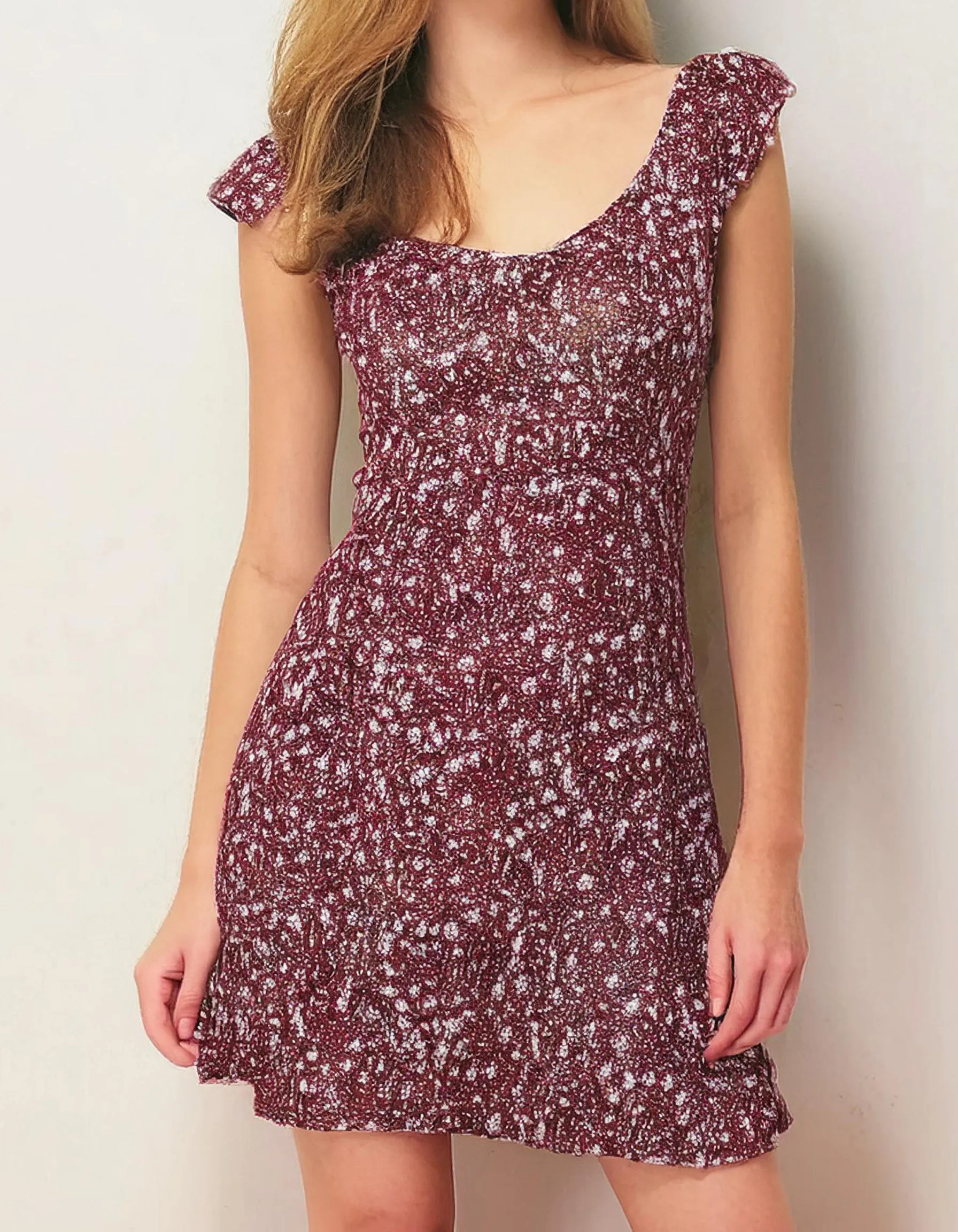 Burgundy Floral A-Line Dress