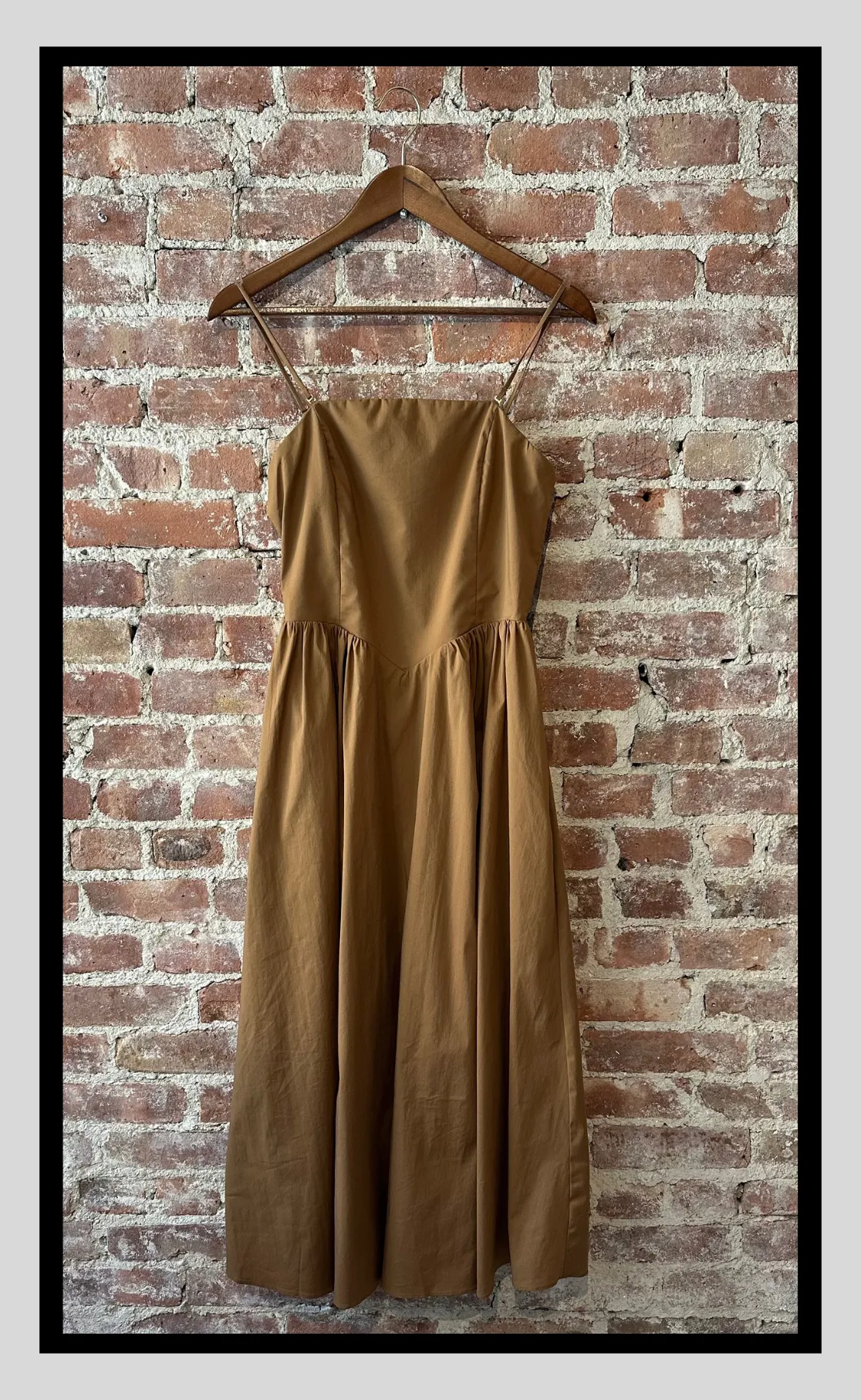 Camel Spaghetti Strap Midi Dress