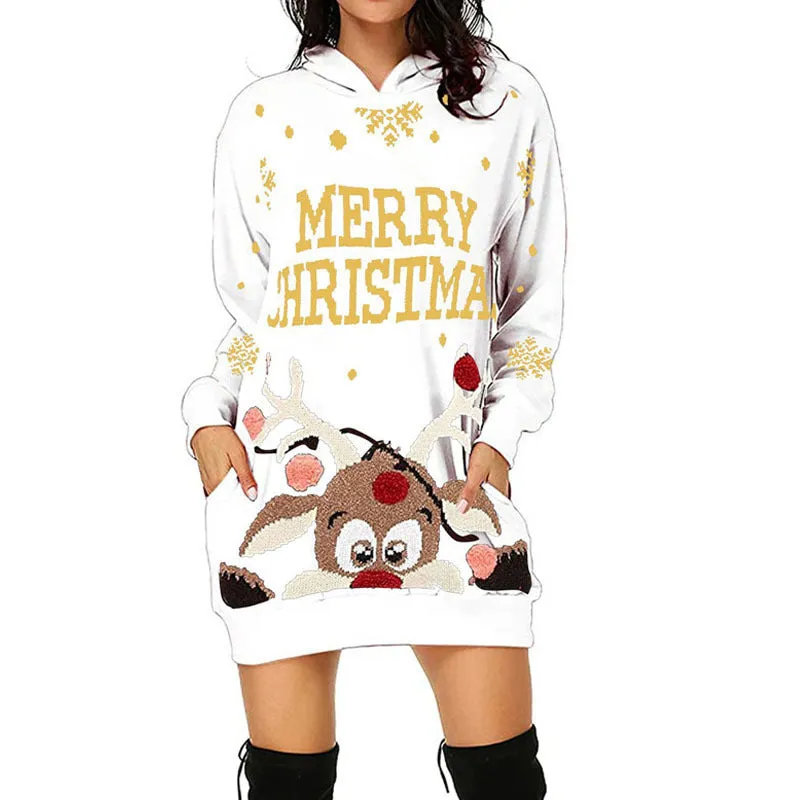 Christmas Print Sweater Dresses Wholesale Women Clothing