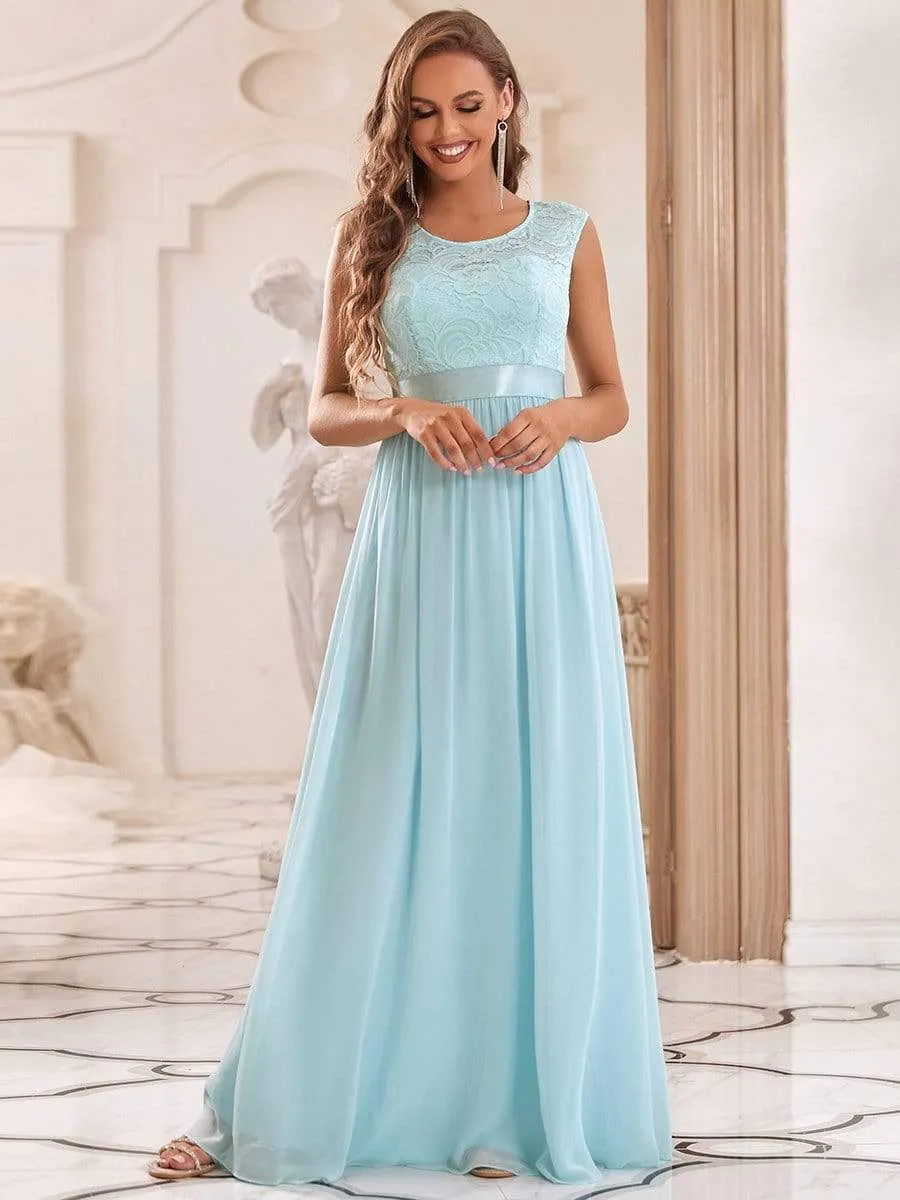 Classic Round Neck V Back Lace Bodice Bridesmaid Dress