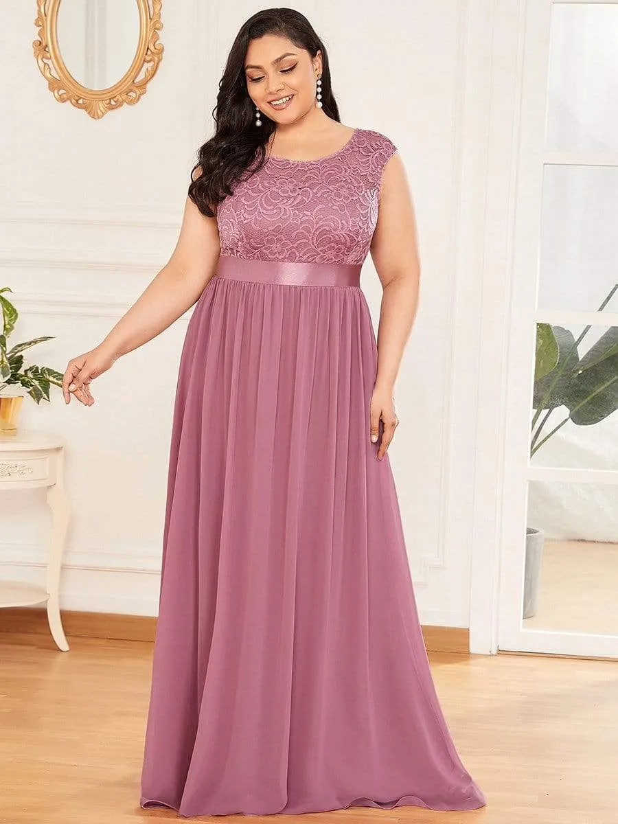 Classic Round Neck V Back Lace Bodice Bridesmaid Dress