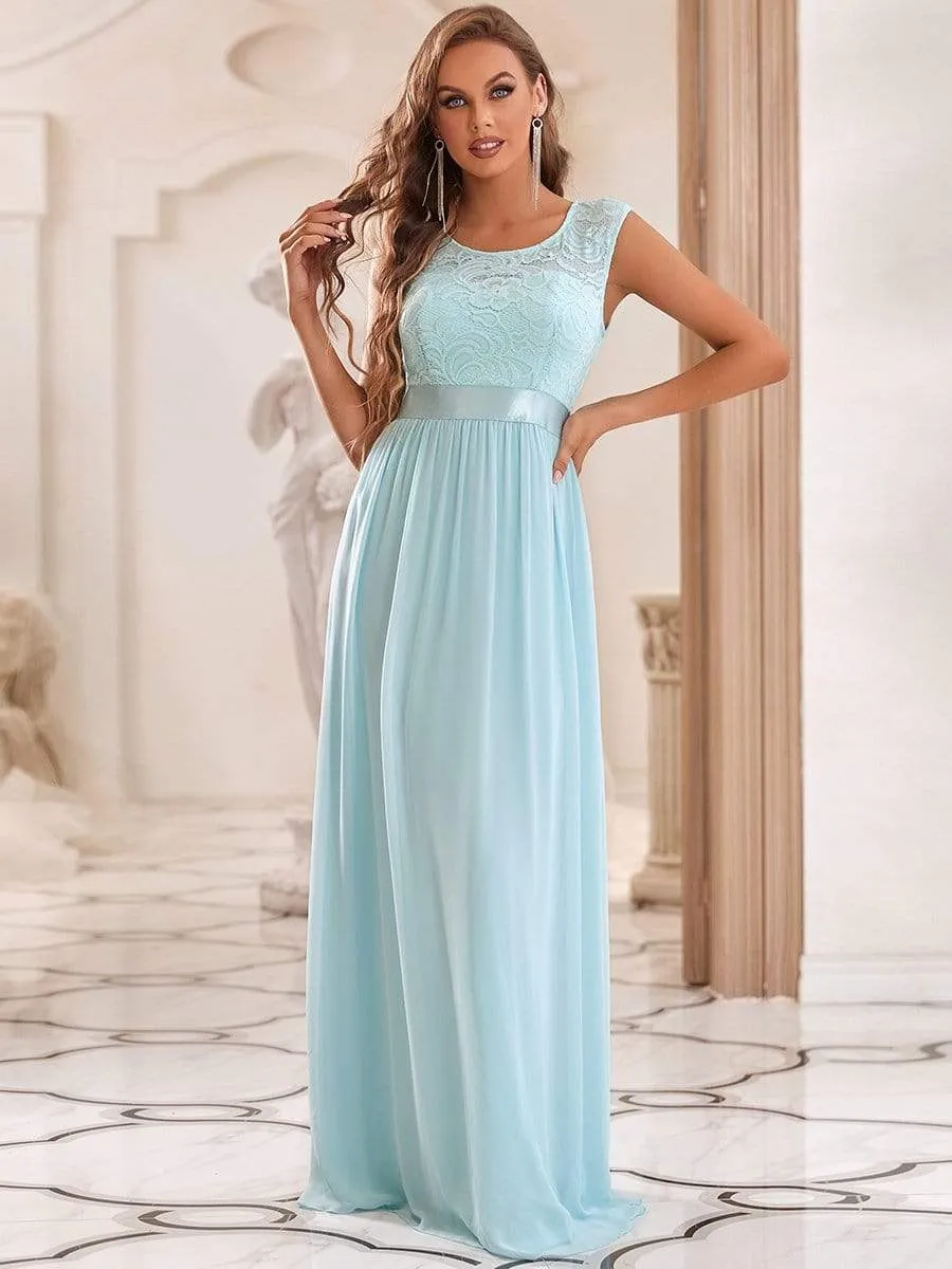 Classic Round Neck V Back Lace Bodice Bridesmaid Dress