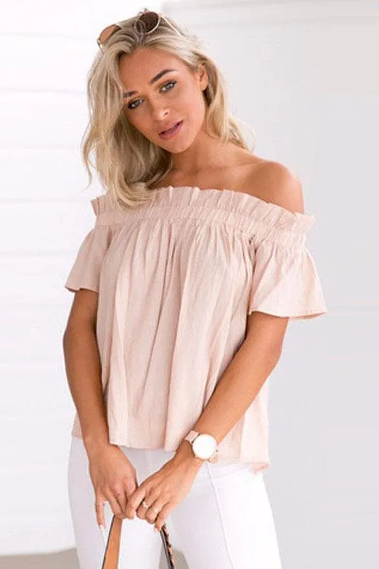 Clearance Falbala Ruffles Strapless Short Sleeves Solid Color T-shirt