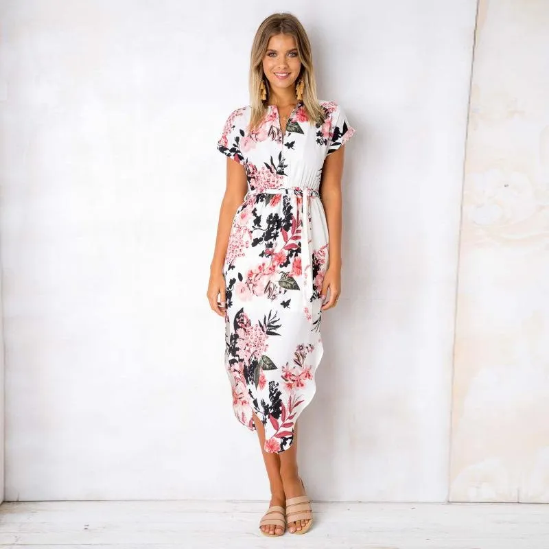 Clearance Sexy V-neck Print Irregular Knee-length Dress