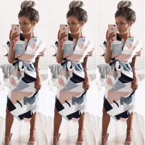 Clearance Sexy V-neck Print Irregular Knee-length Dress