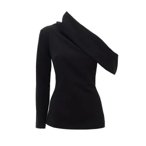 Cowl-Neck One Shoulder Blouse Black