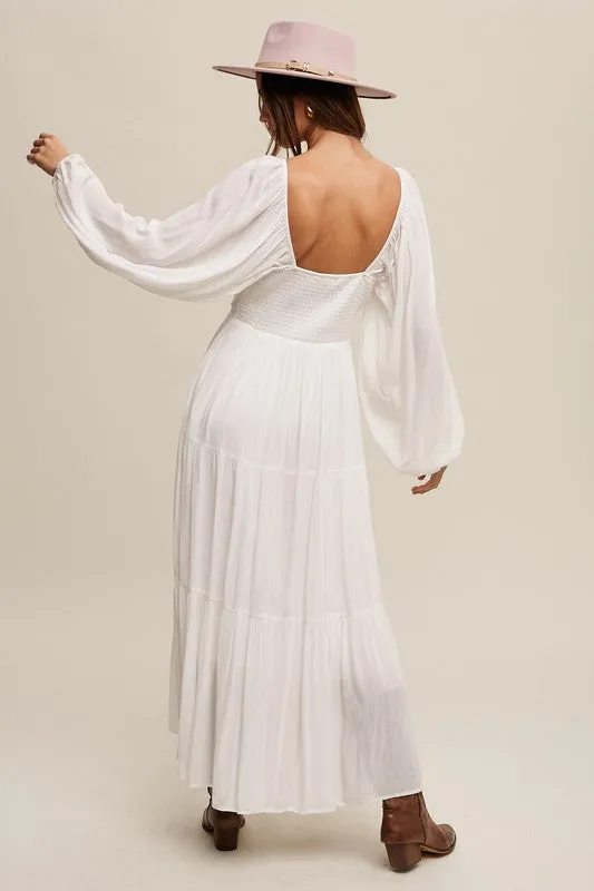 Cream Square Neck Tiered Maxi Dress