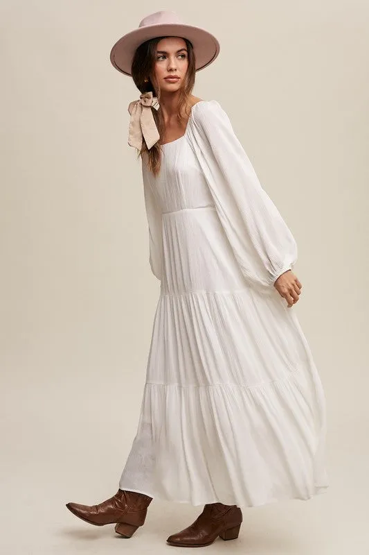 Cream Square Neck Tiered Maxi Dress