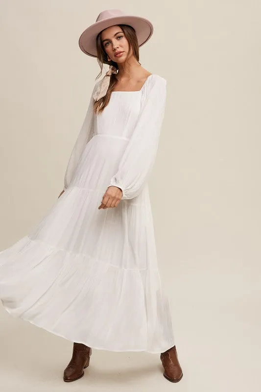 Cream Square Neck Tiered Maxi Dress