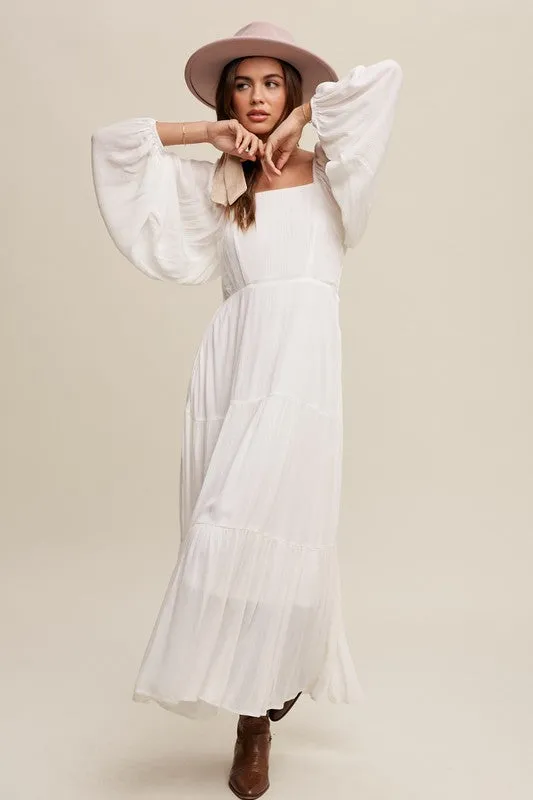 Cream Square Neck Tiered Maxi Dress