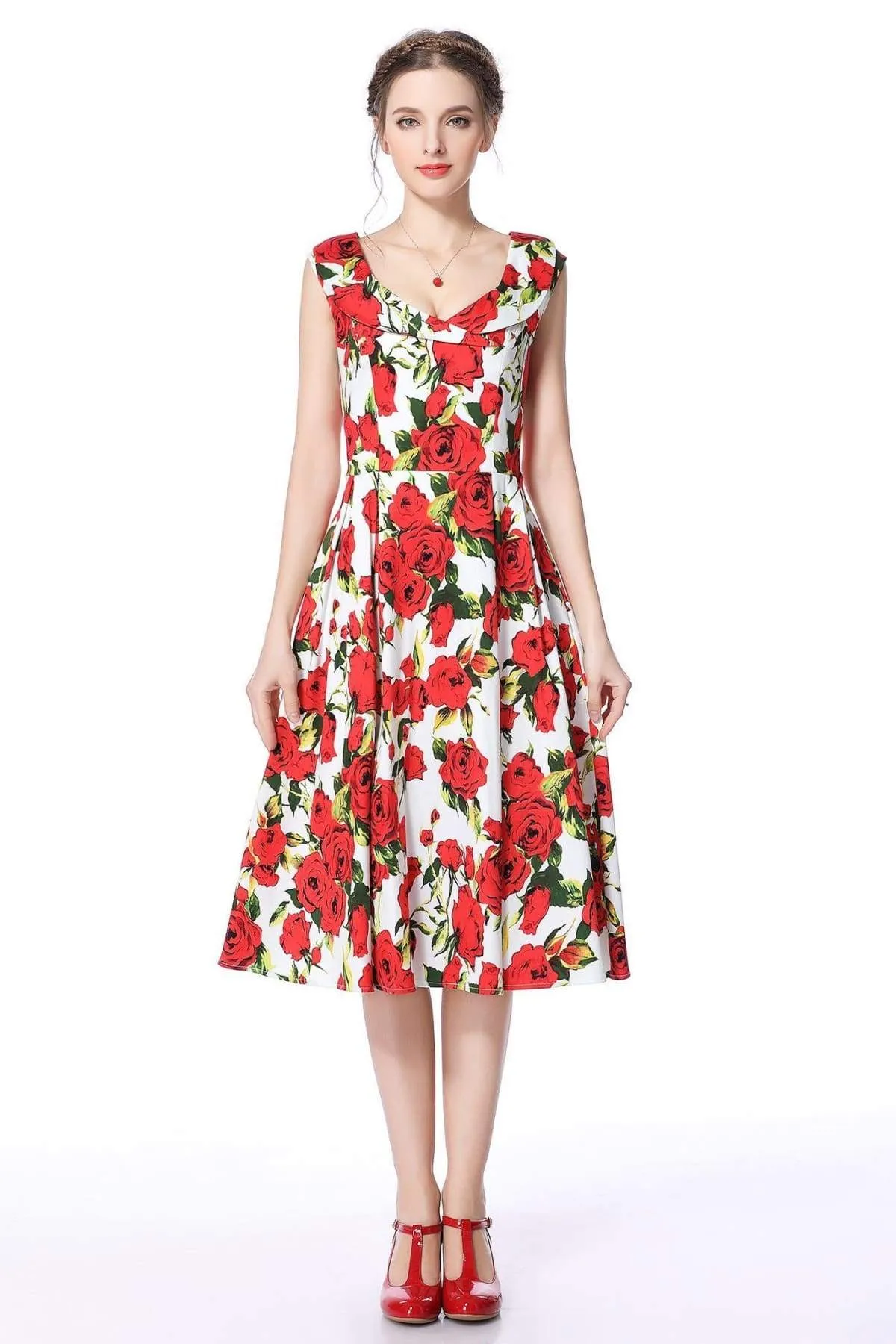 Cross Neck Rose Garden Vintage Dress