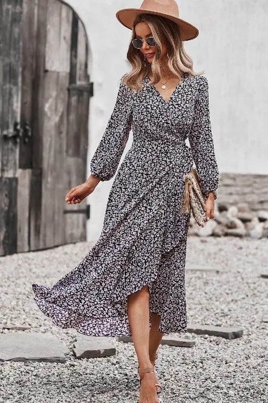 Ditsy Floral Surplice Wrap Maxi Dress