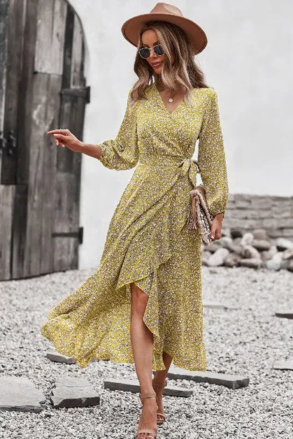 Ditsy Floral Surplice Wrap Maxi Dress