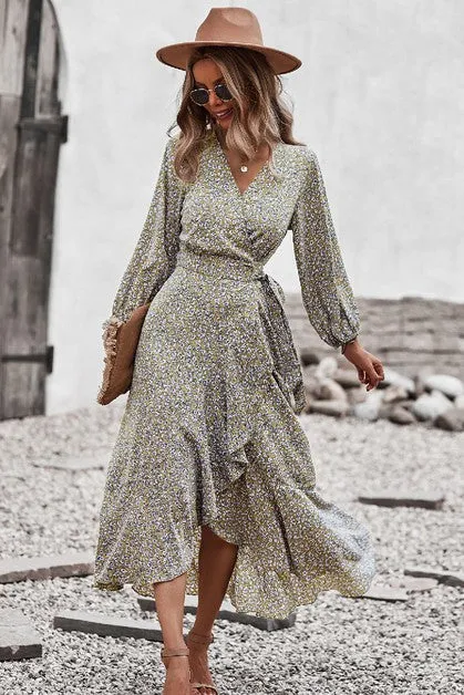 Ditsy Floral Surplice Wrap Maxi Dress