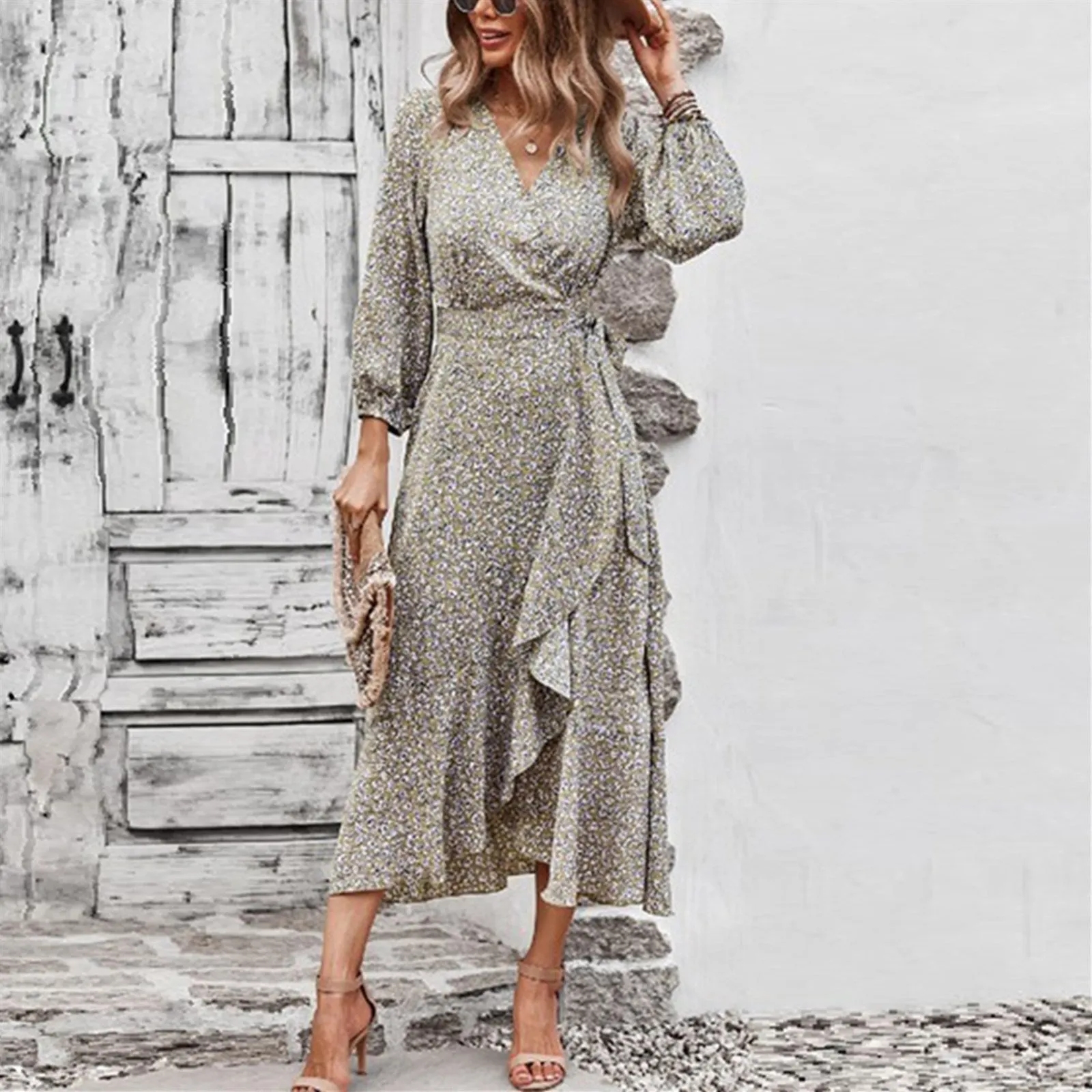 Ditsy Floral Surplice Wrap Maxi Dress