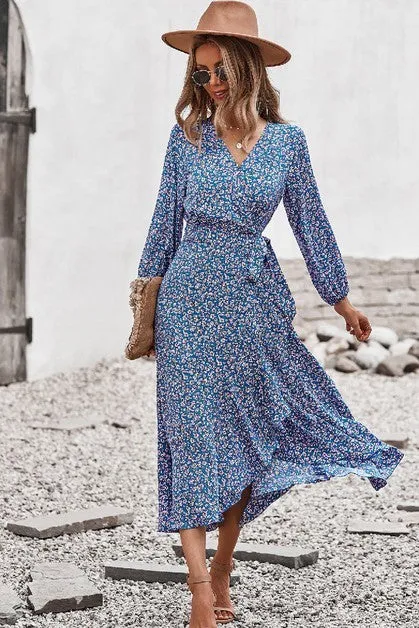 Ditsy Floral Surplice Wrap Maxi Dress