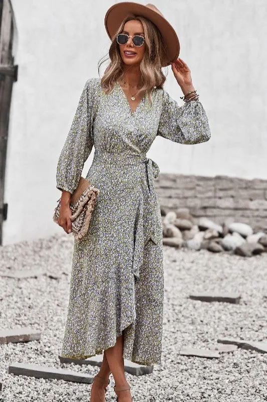 Ditsy Floral Surplice Wrap Maxi Dress