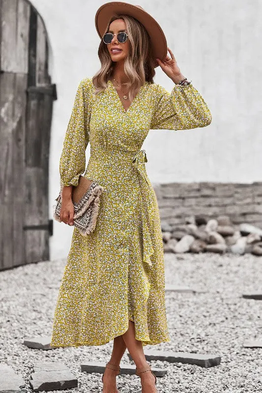 Ditsy Floral Surplice Wrap Maxi Dress