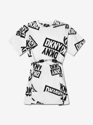 DKNY Girls Logo Print Dress in White