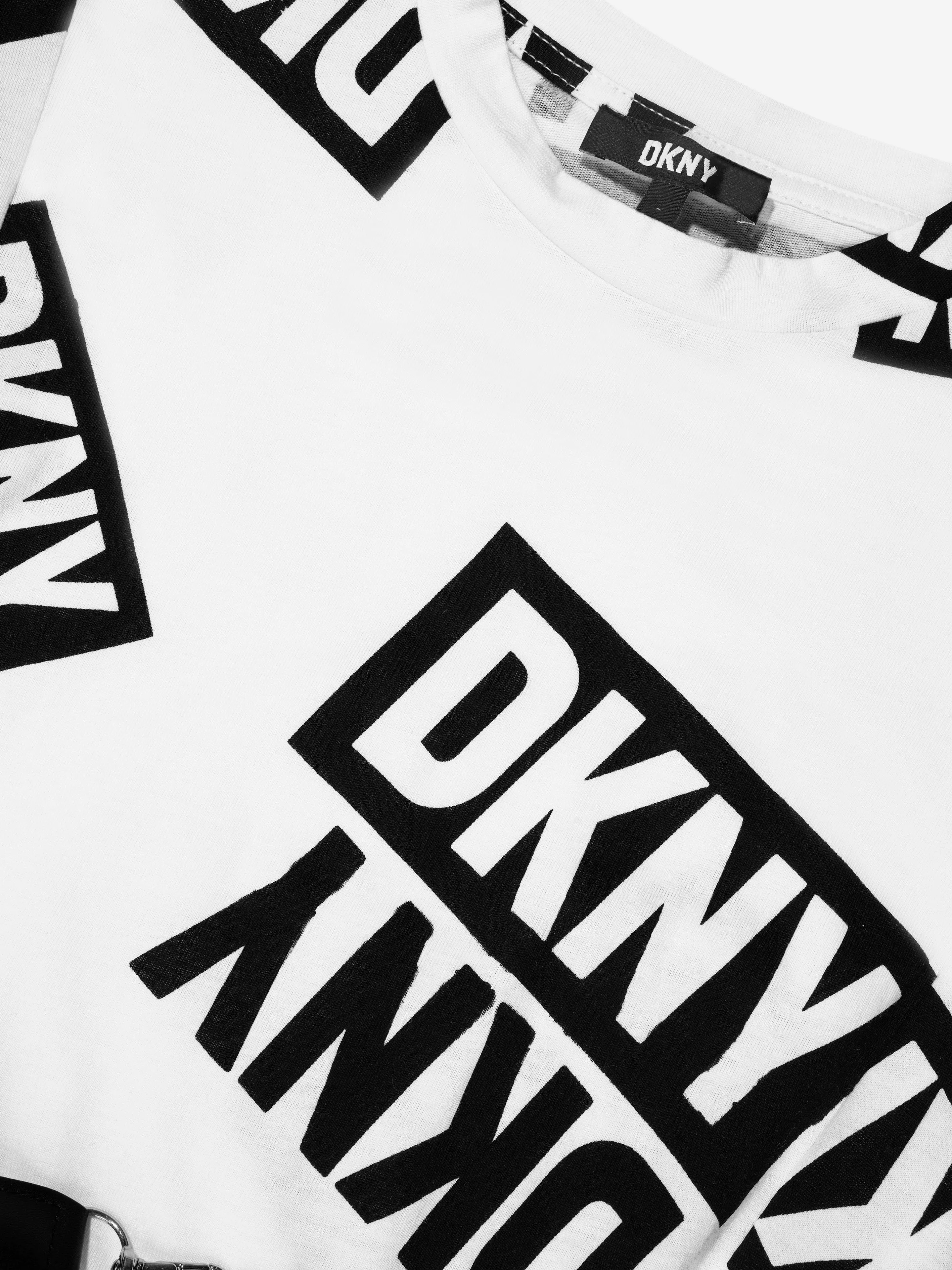 DKNY Girls Logo Print Dress in White