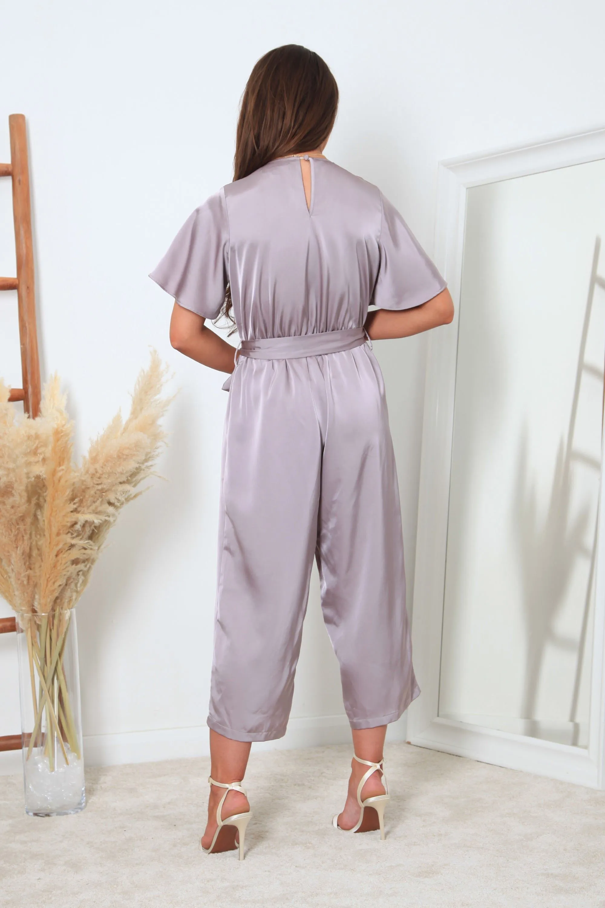 Double Second Lilac Wrap Front Satin Jumpsuit