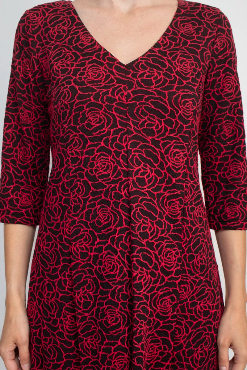 Emma & Michele V-Neck 3/4 Sleeve Embroidered Dress