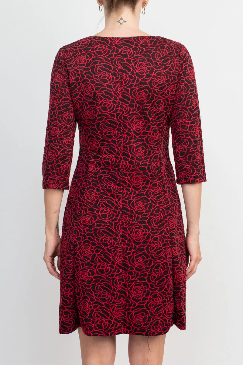 Emma & Michele V-Neck 3/4 Sleeve Embroidered Dress