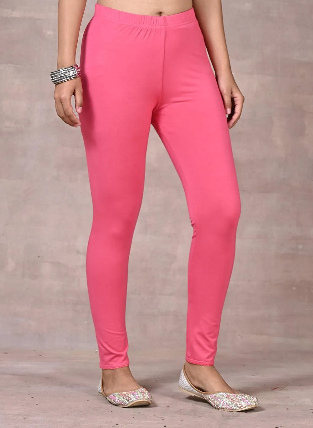 Farah Watermelon Pink Viscose Lycra Leggings for Women