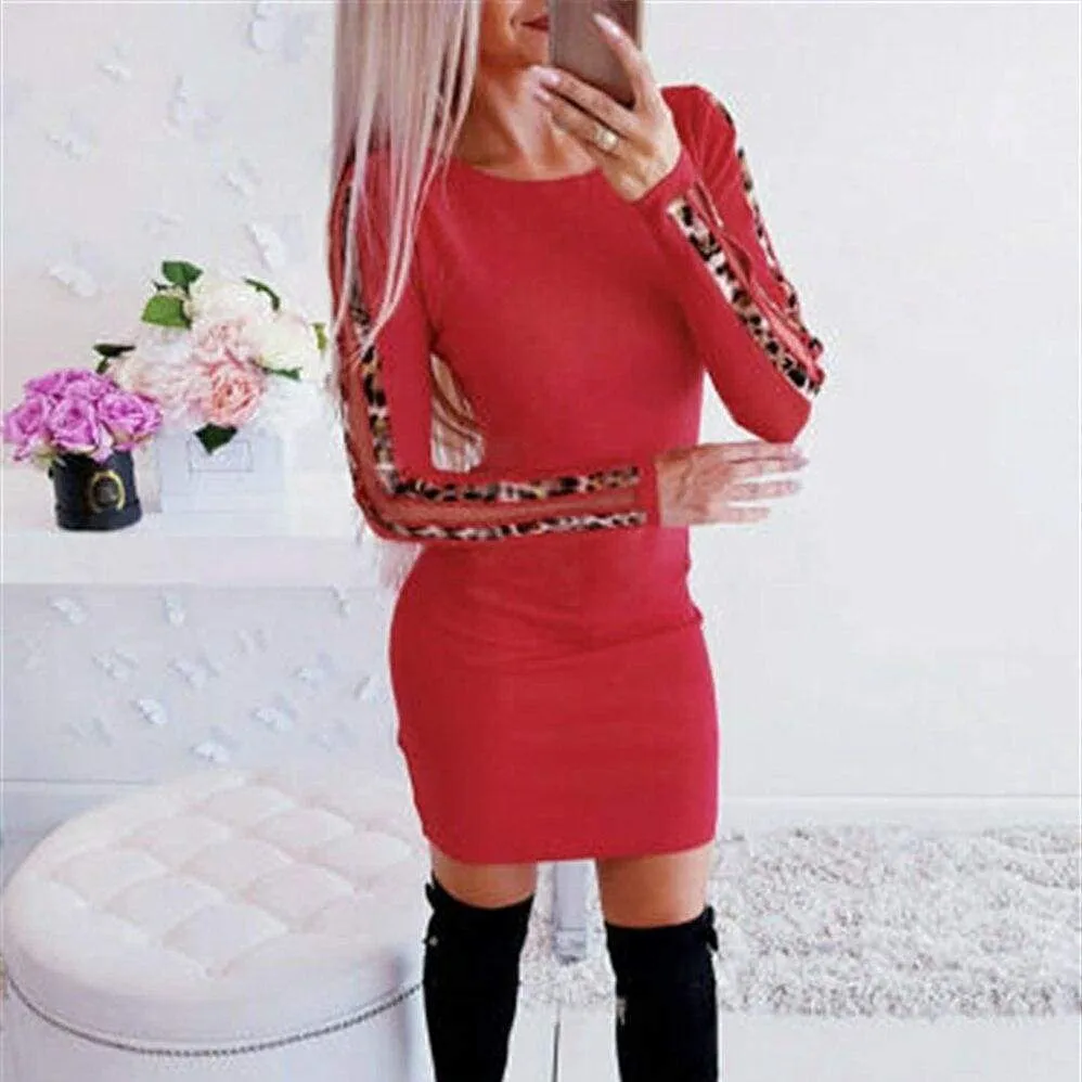 FashionSierra - Fashion Women's Long Sleeve Stretch Package Hip Bodycon Mini Dress Ladies Autumn Casual Round Neck Slim Fit Party Dresses